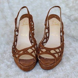 Christian Louboutin Brown Suede Slingback Pumps